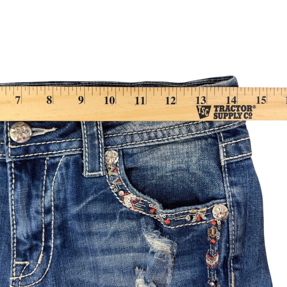 Miss Me Jean Shorts Womens 27 Blue Excellent Distressed Sequin Curvy Mid Rise - Picture 4 of 9